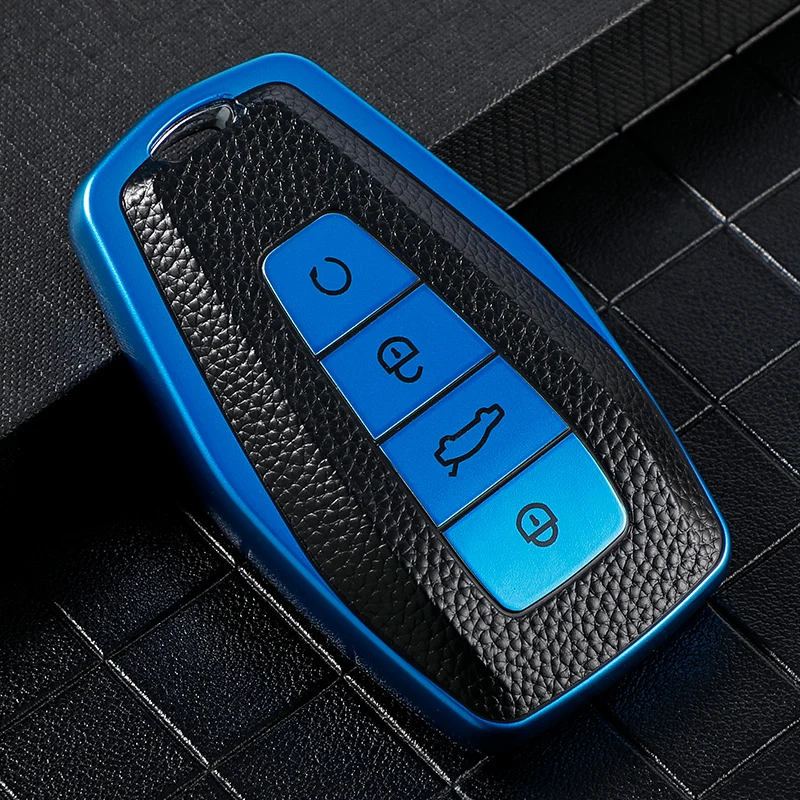 

TPU Leather Car Smart Key Case Protective Cover Shell Holder Keychain for Geely Coolray X6 X7 Emgrand Global Hawk GX7