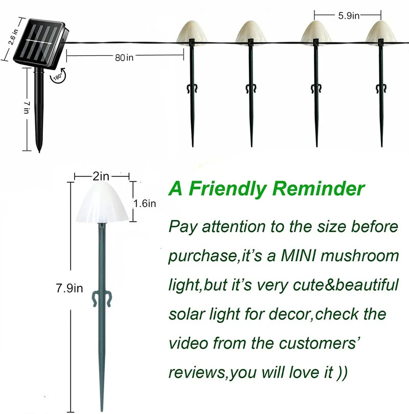 LED Solar String Light Outdoor IP65 Waterproof Mushroom Lights Fairy Garland for Garden Patio Pathway Landscape Decoration | Лампы и