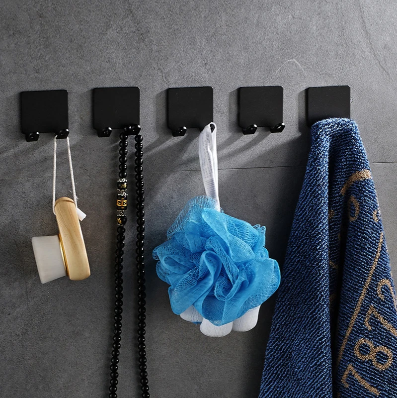 

Space Aluminum Punch-free Hook Sticky Hook Behind The Door Wall-mounted Super Glue Square Clothes Hook Bathroom Single Hook