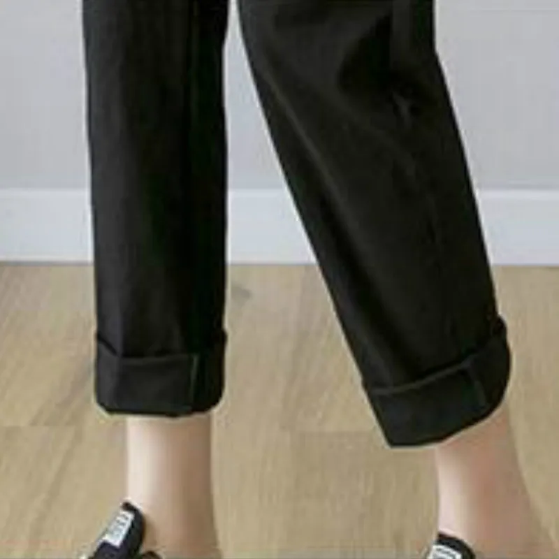 

Casual Pants Women Linen Breathable Ankle-length Thin Baggy High-waist Trousers Lady All-match Simple Straight Multi-color Chic