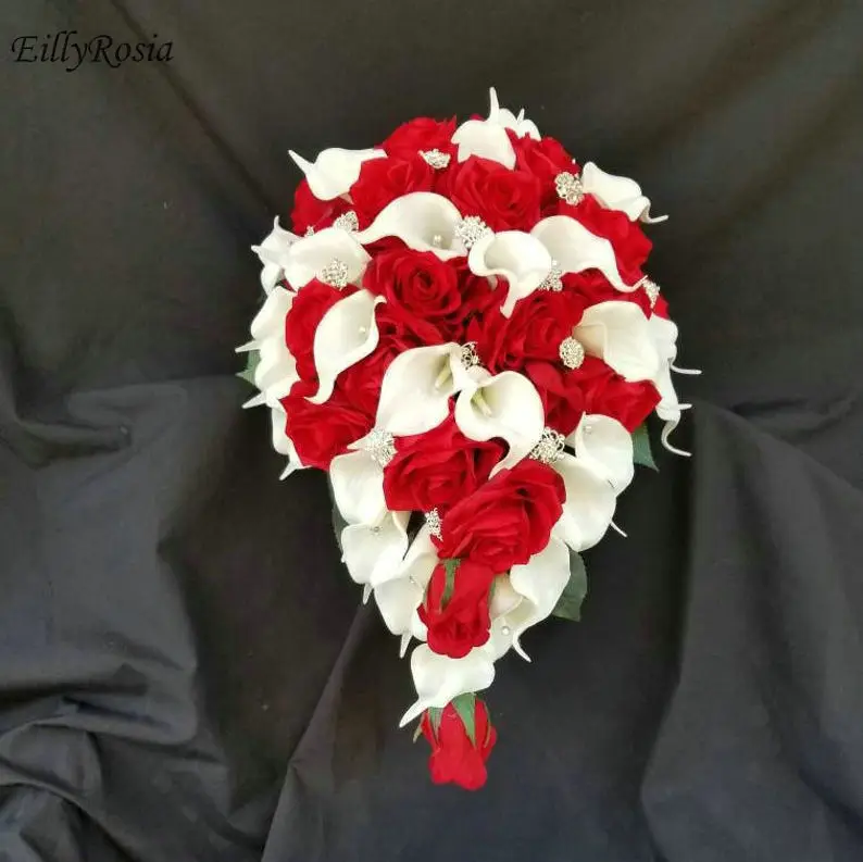 EillyRosia белый красный букет невесты свадебный цветок каскадная брошь Каскадный