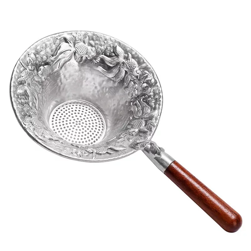 Embudo de esta&ntilde;o hecho a mano de estilo japon&eacute;s, utensilio para Ceremonia de t&eacute;, filtro de madera negra, polvo, malla met&aacute;lica, accesorios para t&eacute;-4