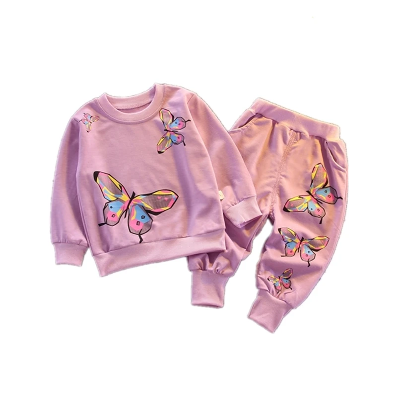 

Новый весенне-осенний костюм для маленьких девочек, детская хлопковая Футболка и штаны, модная одежда для малышей 2 шт./компл., детские спорт...