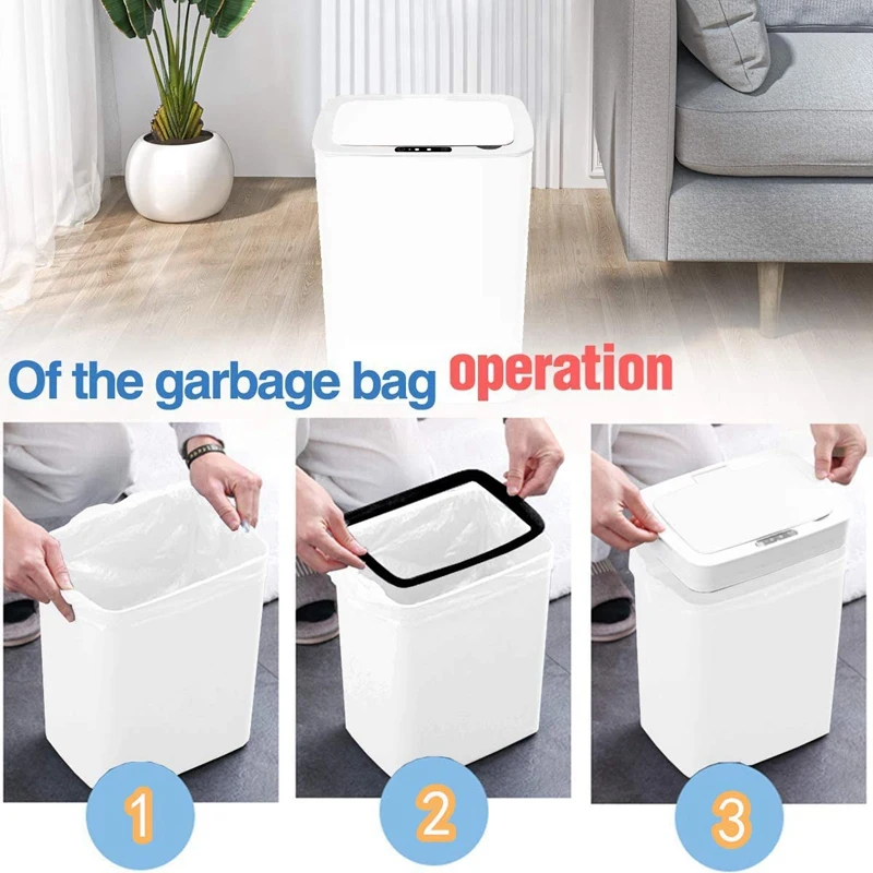 Sensor Trash Can Kitchen Contactless with Lid Batnroom USB Charging Smart Garbage Waste Bin White 14L | Дом и сад