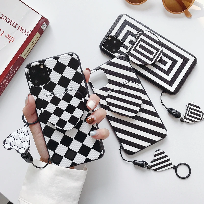 Heart Shaped Lanyard Mirror Case for Apple IPhone 11 Pro Max X XS XR 6 6S 7 8 Plus Black White Phone Back Cover Fashion |