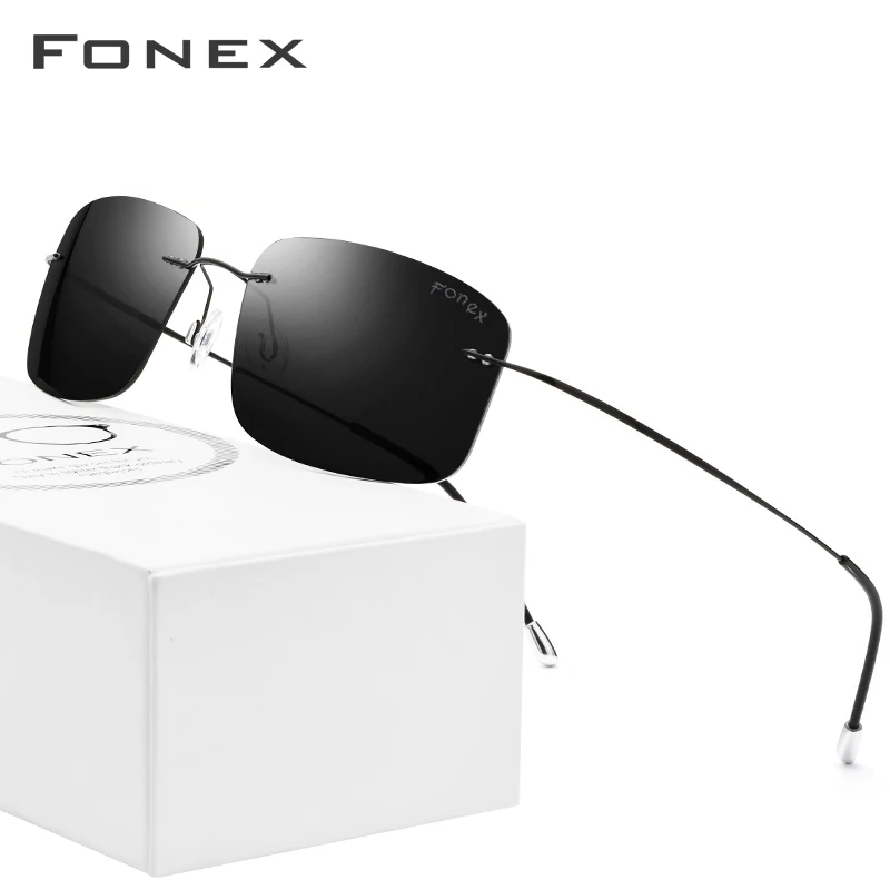 FONEX поляризованные солнцезащитные очки без оправы из титанового сплава, мужские брендовые дизайнерские солнцезащитные очки без винтов, квадратные солнцезащитные очки для женщин 20007
