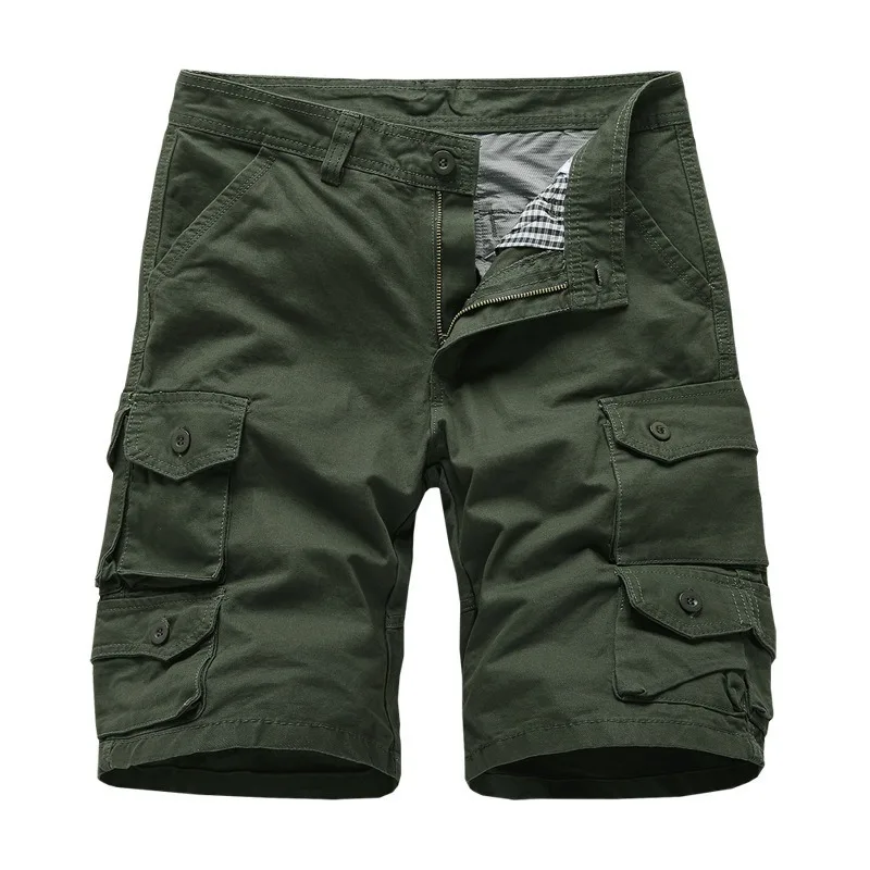 

AIOPESON 2021 New Men's Beach Cargo Pants 100% Cotton Casual Shorts Overalls Multi-pocket Solid Color Sports Shorts Men