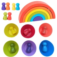 kids wooden rainbow blocks with 6 cups wood sorting color blocks montesori toys educational toys creative montessori sensory toy
