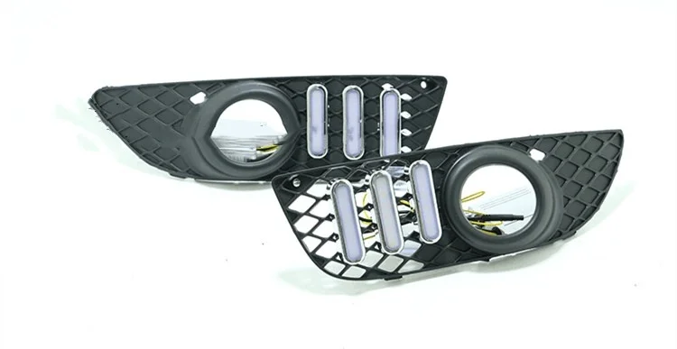 eOsuns led drl daytime running light +fog lamp for Mitsubishi Lancer-ex 2010-2012 with yellow turn signals and blue night |
