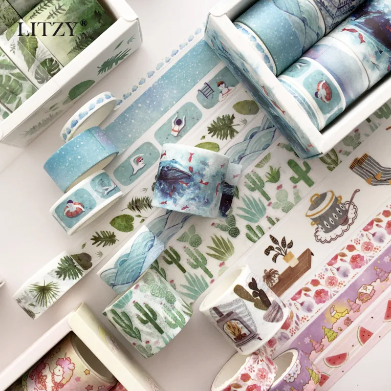 8 Pcs/pack Whale Ocean Journal Washi Tape Set Adhesive DIY Scrapbooking Sticker Label Masking Stationery School Supply | Канцтовары для
