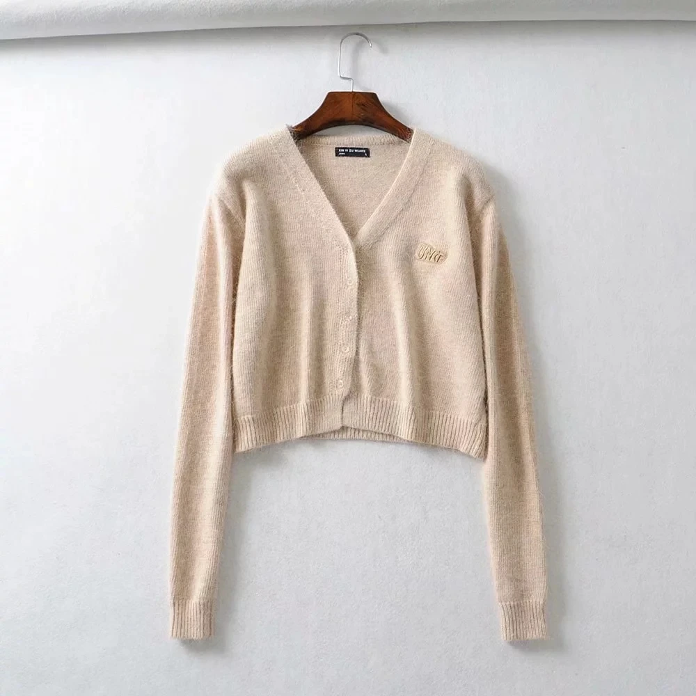 Весенний черный кардиган до талии с кроличьим мехом женский укороченный свитер