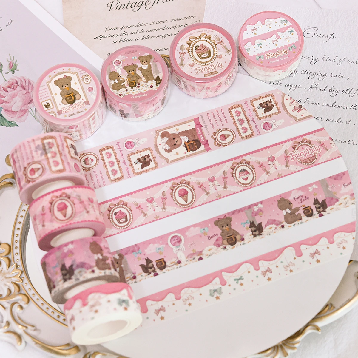 Cute Strawberry Cake bear Masking Washi Tape Retro Decorative Adhesive Tape Decora Diy Scrapbooking Sticker Label Stationery