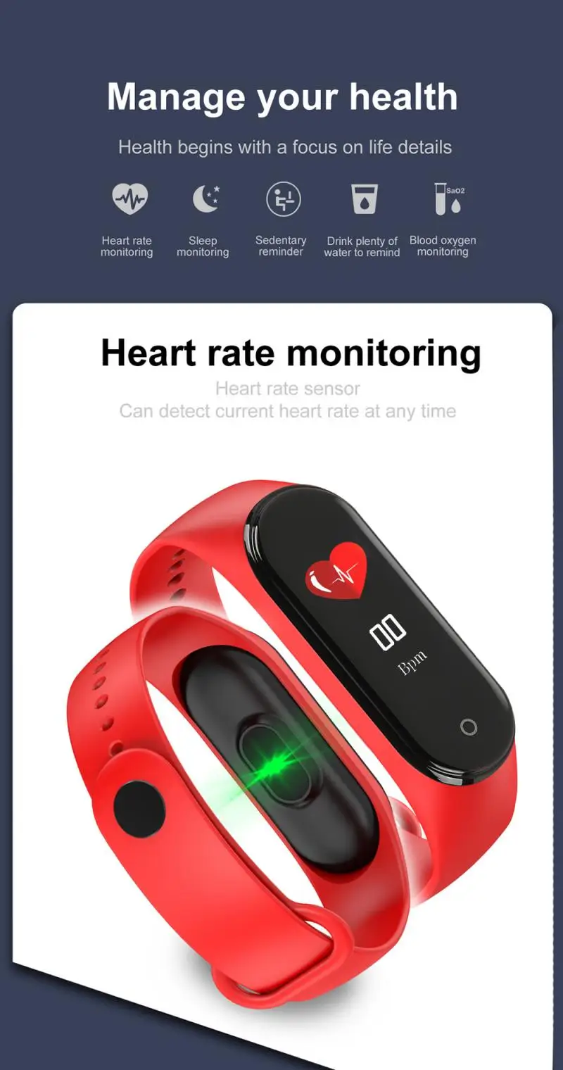 Смарт-браслет водонепроницаемый монитор артериального давления пульсометр