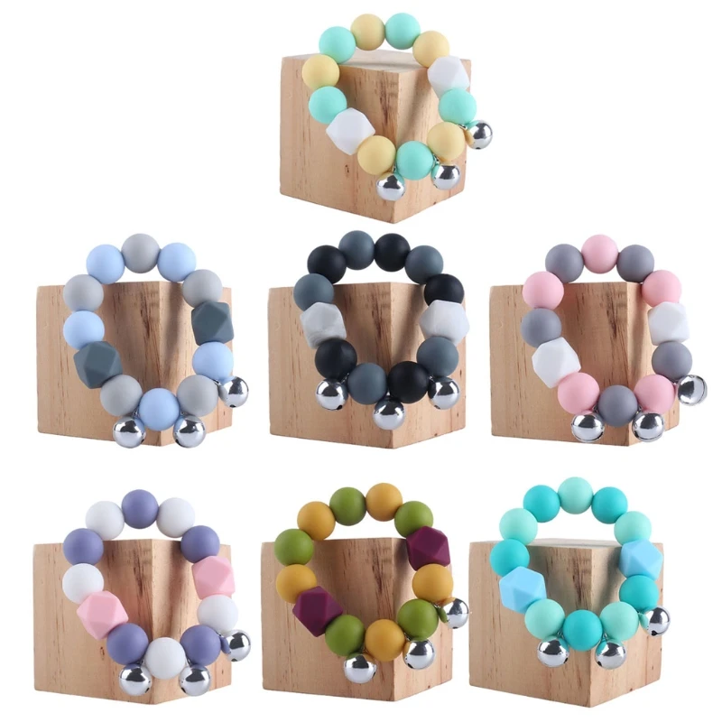 1pc Baby Teether Safe Silicone Toys Mobile Pram Crib Ring Rattle Soother Bracelet Baby Product