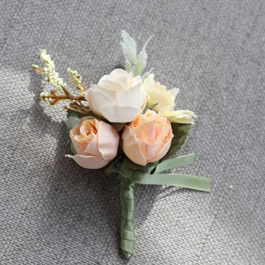 

Свадебный корсаж на запястье, искусственный Шелковый цветок, браслеты на запястье, свадебные цветы, бутоньерка для жениха