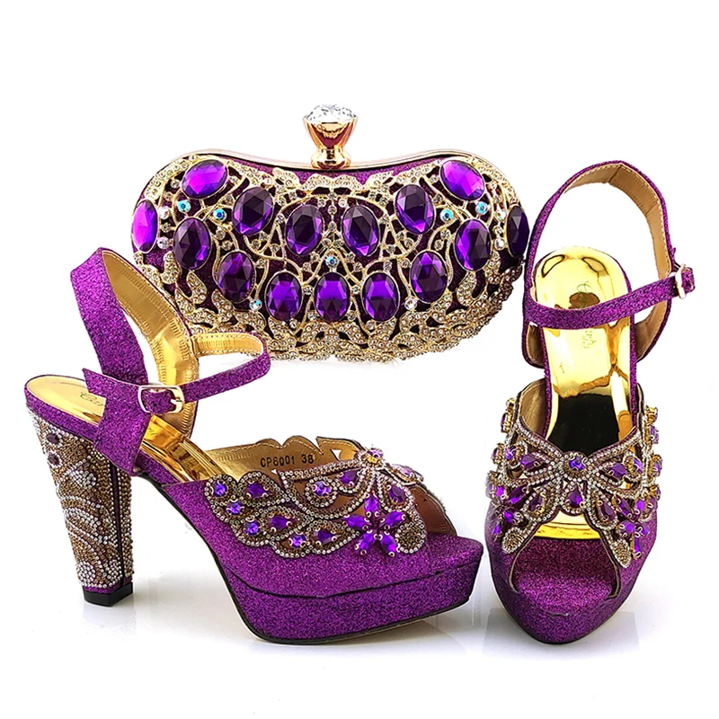 

Fashion Shoes And Bags African Ladies Shoes And bag Shiny Artificial rhinestone Shoes Matching bag Set