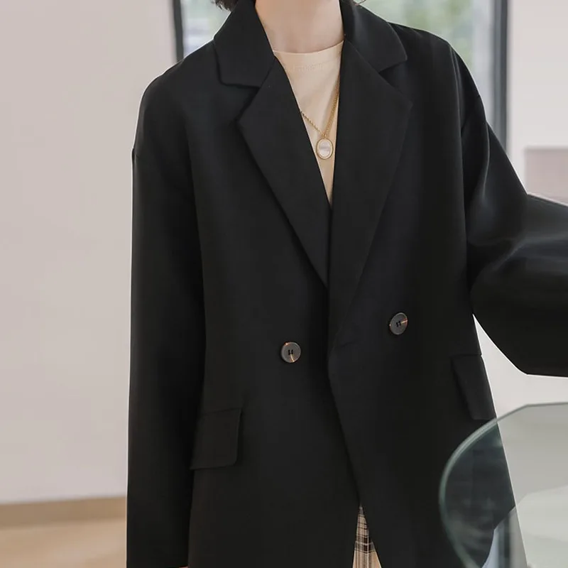 

GOOHOJIO 2020 New Loose Casual Pockets Blazer Female Jackets Vintage Office Ladies Blazer Long Sleeve Black Coat Women Blazers