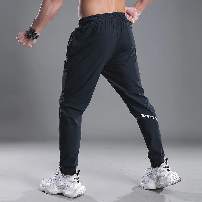 

Thin Ice Silk Fabric Men Running Pants Soccer Training Pants With Zipper Pockets Jogging Fitness Gym Workout Sport Pants