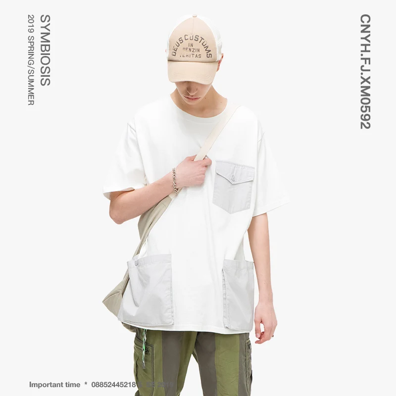 VIISHOW уличная лоскутное Для мужчин футболка бренд Повседневное мульти-карман