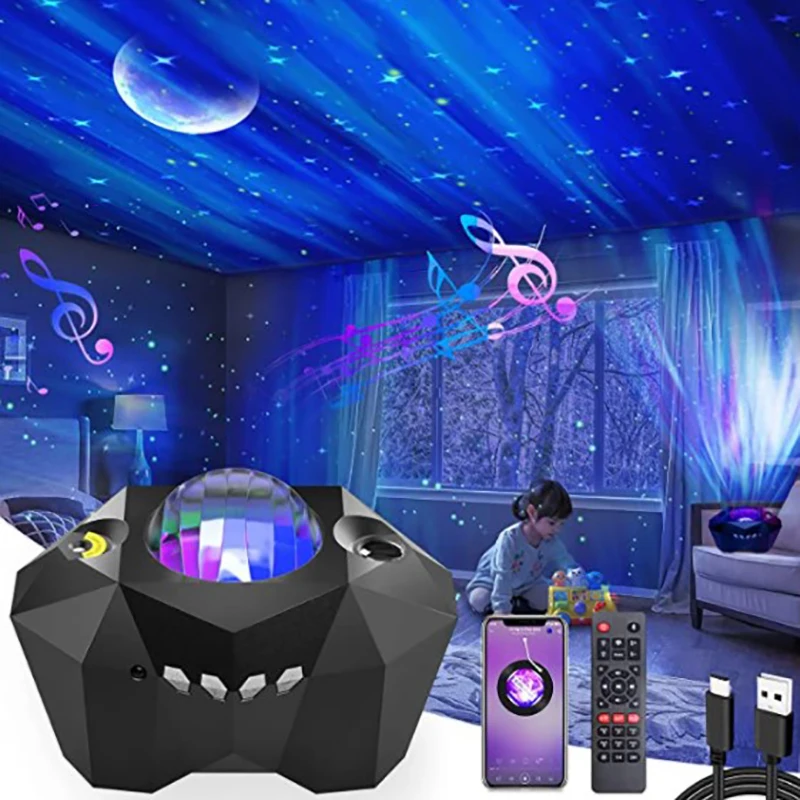 

Star Light Projector Galaxy Ocean Projection Lamp Color Changing Moving Aurora Wave Built-In Music Speaker For Bedroom Party Kid