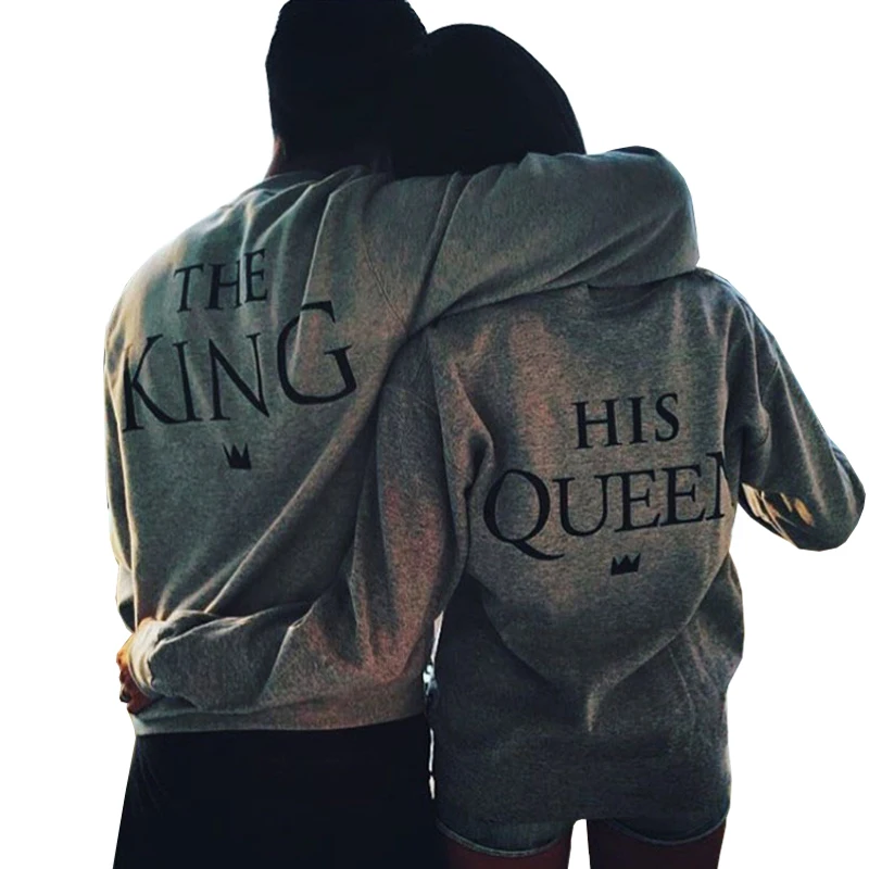 Женская толстовка с длинными рукавами и надписью King Queen серая Толстовка на День