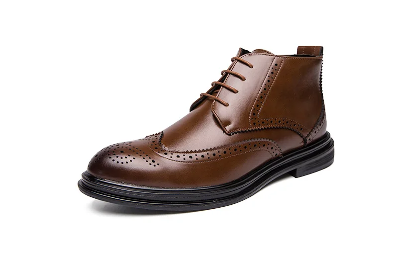 BIMUDUIYU Autumn New Men Leather Ankle Oxford Boots British Style Male Casual Lace Up Derby Shoes Fashion High Top Brogue Shoes