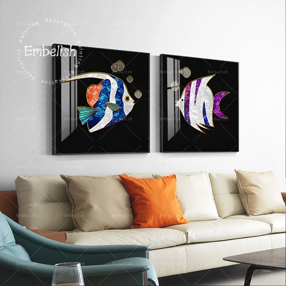 

Embelish Cartoon Fishes For Kids Baby Living Room Fashion Wall Pictures Modern Home Decor Artworks HD Canvas Oil Paintings