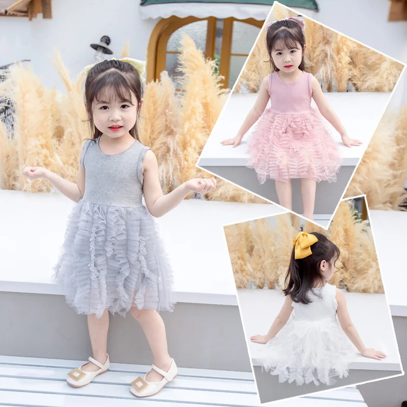 

Лето 2020, детская одежда, однотонное Пышное Сетчатое платье принцессы, платье с бантом, одежда для маленьких девочек, детские платья для дево...