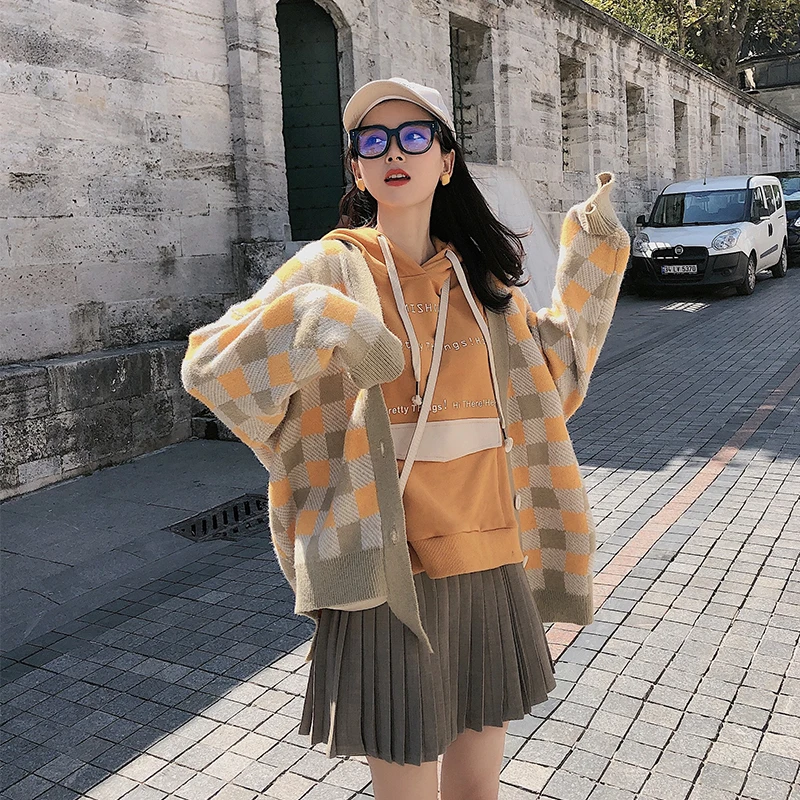 MISHOW 2019 осенний винтажный клетчатый вязаный кардиган для женщин модное клетчатое