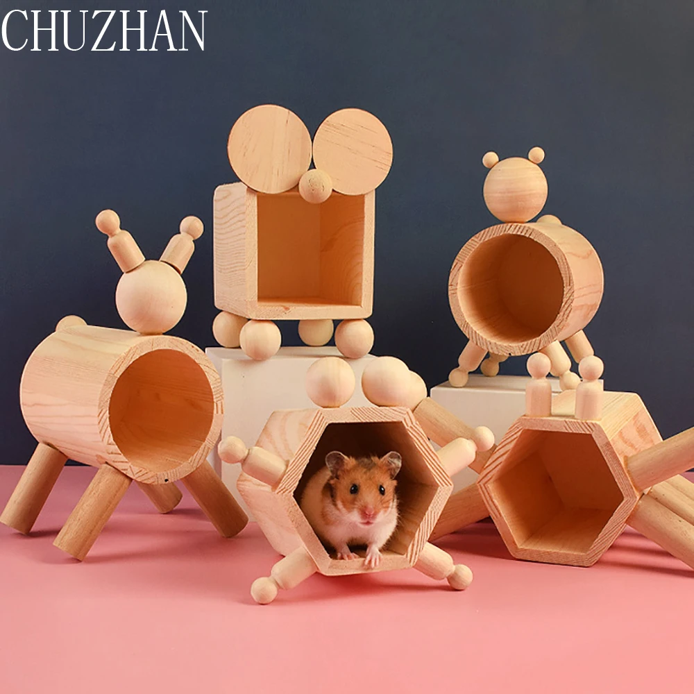 

Natural Small Pet House for Guinea Pig Mice Squirrel Hamster Odorless Non Toxic Wooden Cages Accessories Rat Rodent Hideout Nest