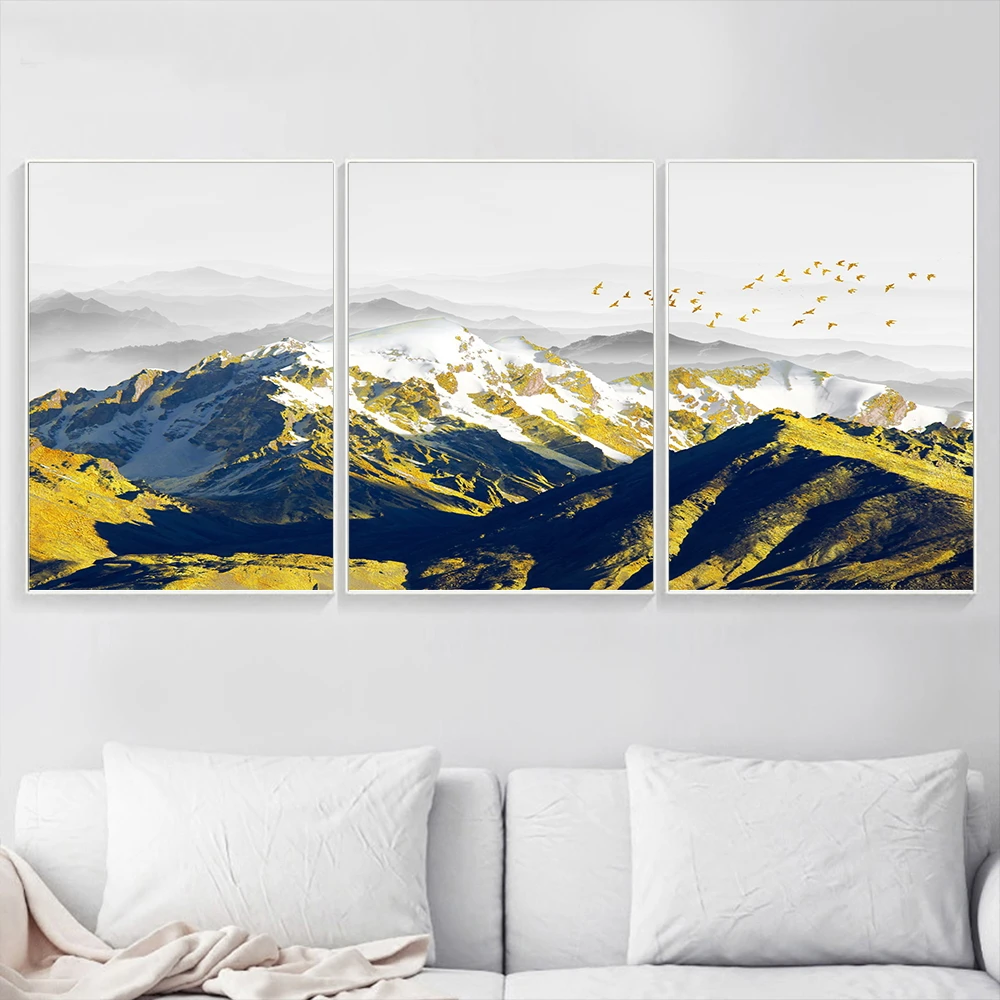 

Golden Snow Mountain Canvas Poster Wall Art Print Painting Nordic Style Landscape Wall Picture Living Room Scandinavian Home Dec