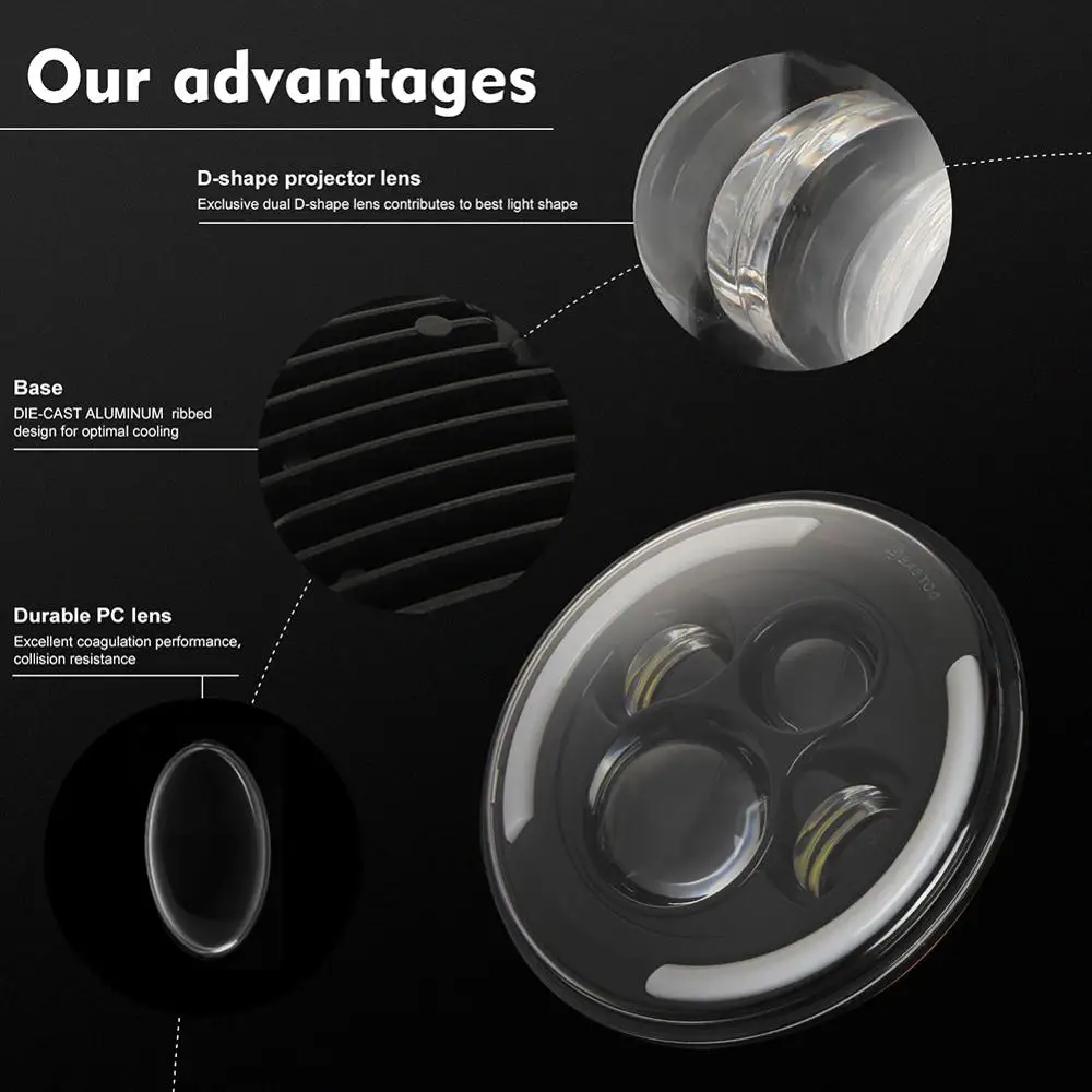 

7" LED Headlights with Blue Halo Ring Angel Eyes for Jeep Wrangler JK TJ LJ 1997-2018