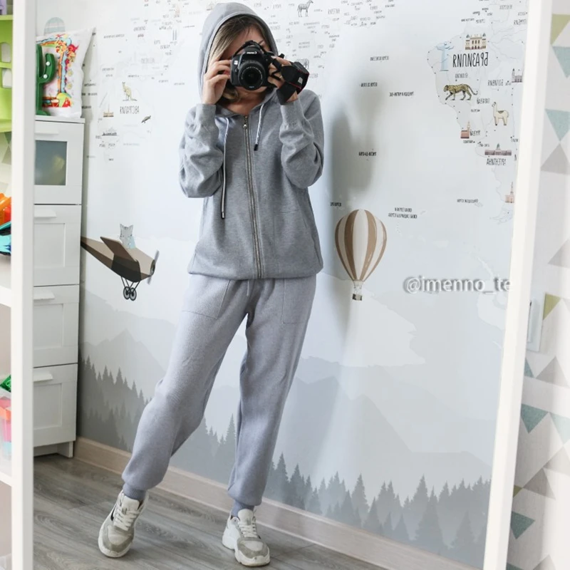 Женский свитер с капюшоном GIGOGOU трикотажный кардиган на молнии длинными рукавами