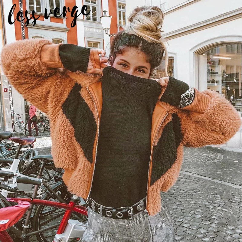 Lessverge овечья шерсть короткое хаки зимнее плюшевое пальто женское повседневное