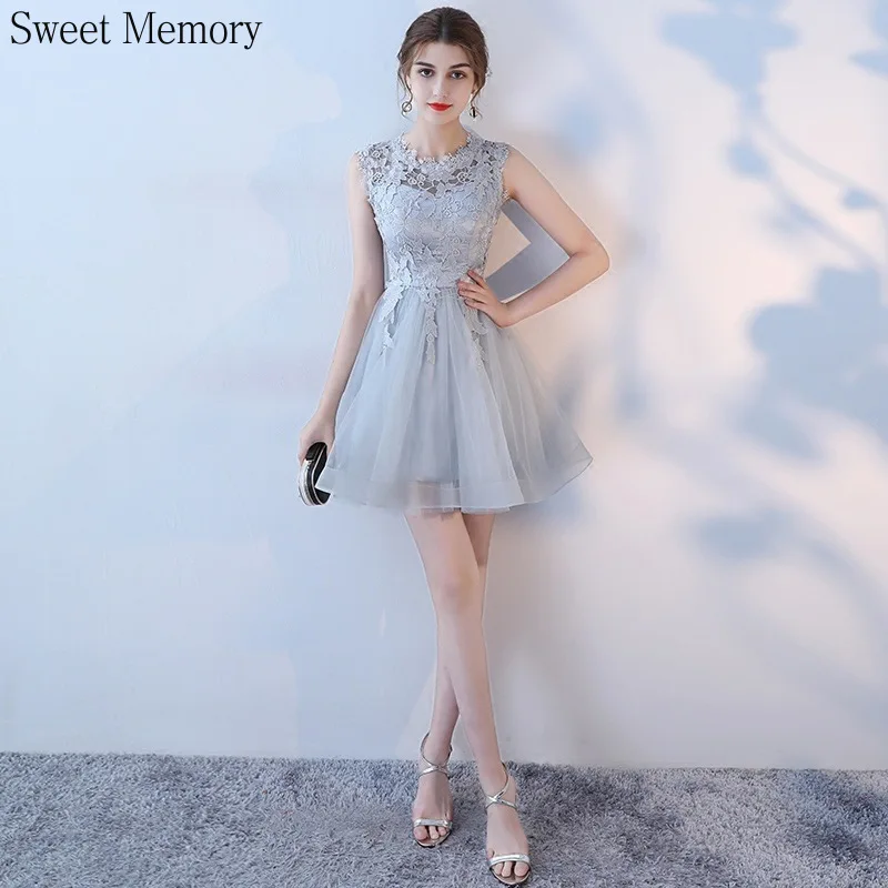 

J7100 Lady Above Knee Mini Bridesmaid Dresses Women Vestidos Wine Red Black Champagne Sliver Lace Organza Wedding Party Dress