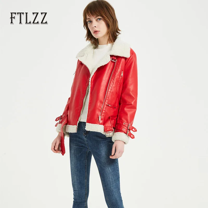 Женские винтажные Куртки из искусственной овчины теплые байкерские