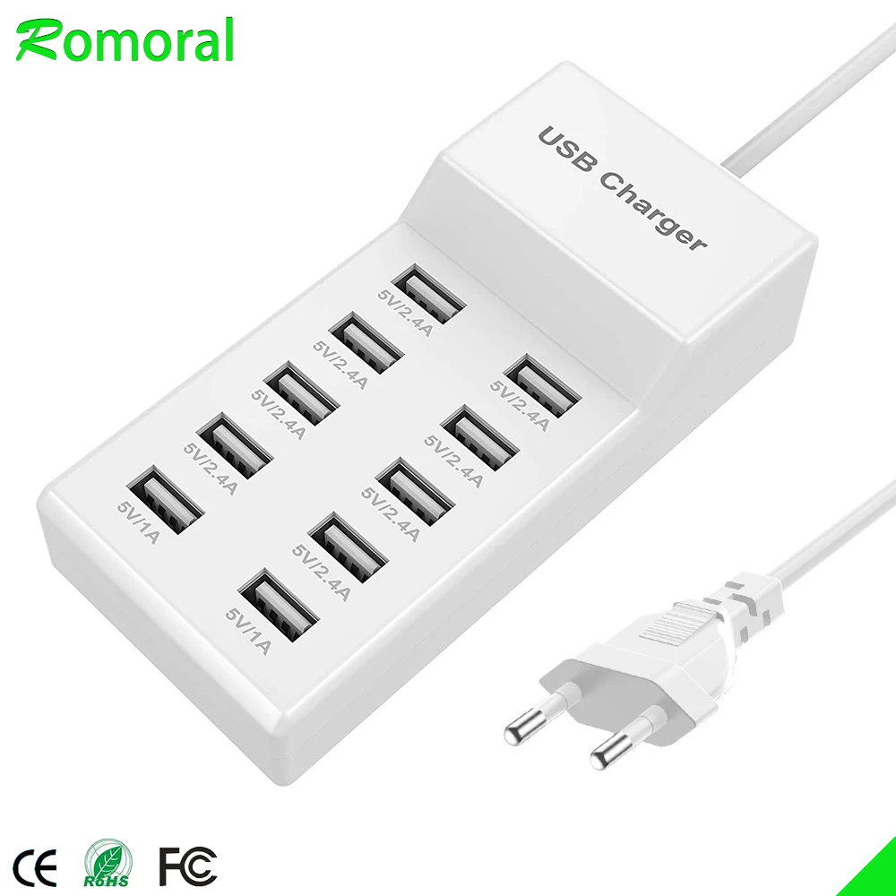 

USB Charger Mobile Phone Charger 60W 10-Ports USB Charging Station for Multiple Devices Smart Phone Tablet