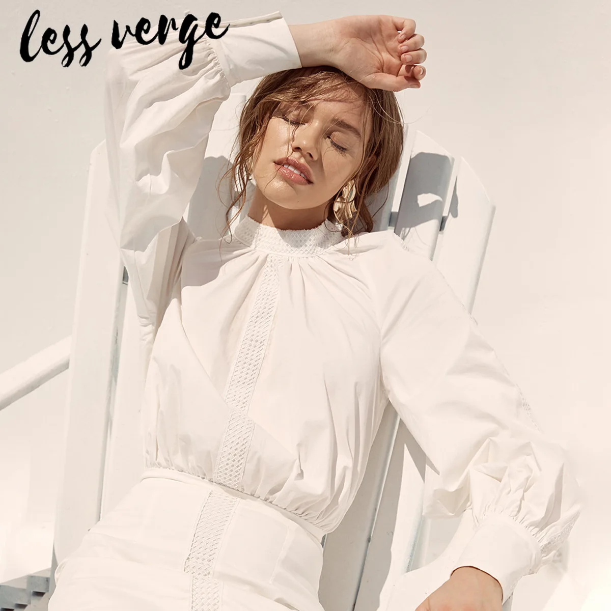 Элегантное Белое Платье lessverge с оборками и круглым вырезом женское офисное