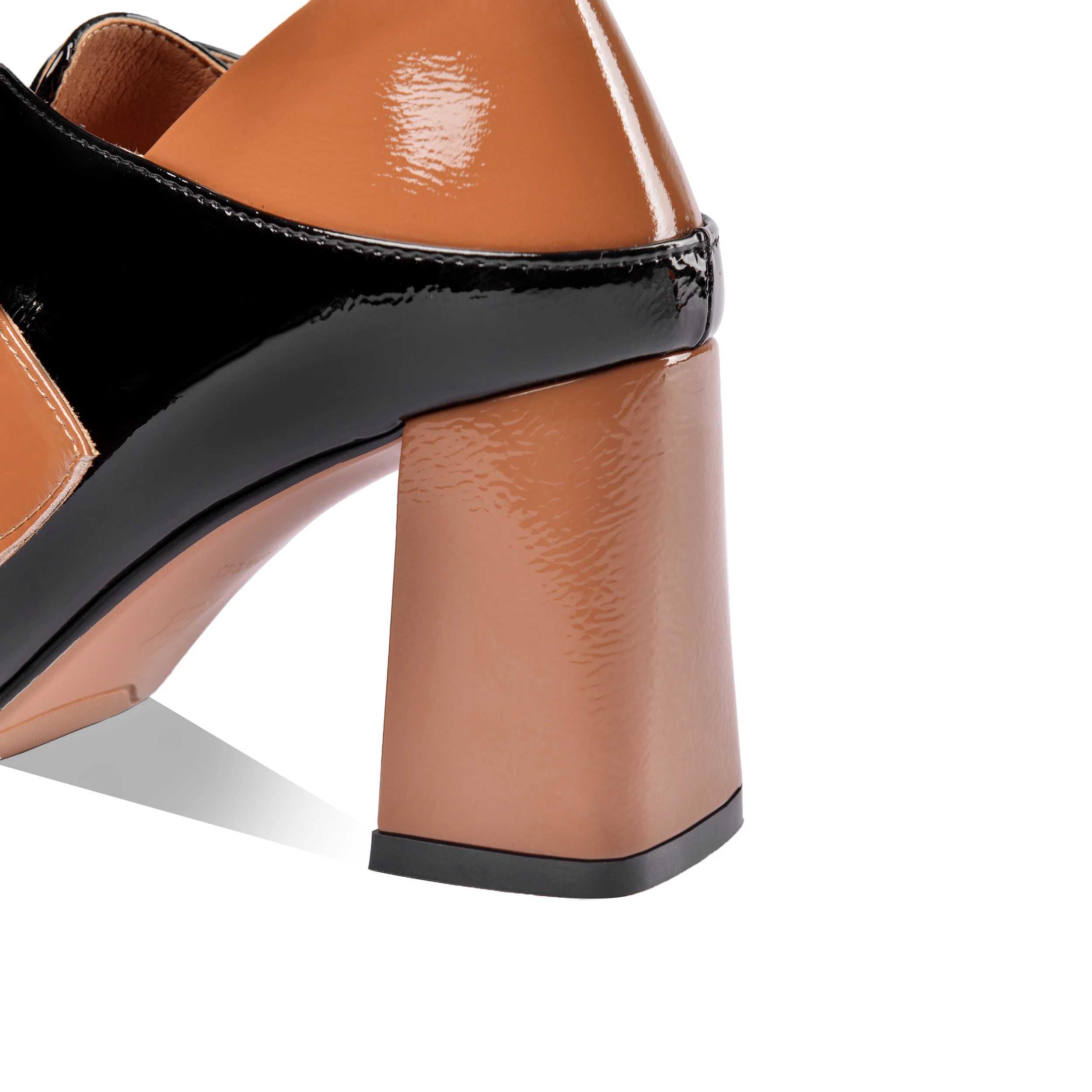 

Kmeioo Genuine Leather Thick High Heel Shoes Women Fashion Patent Leather Pointed Toe Pumps buckles elegant shoes 7,5cm