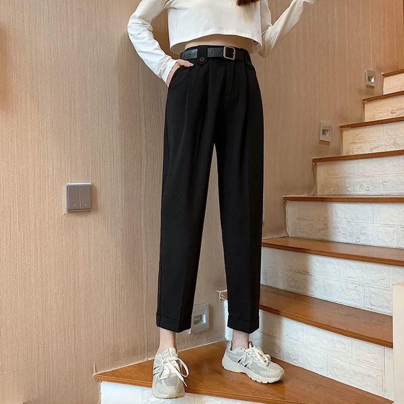 

Casual Pants Women Ankle-length High Waist Zipper Solid Loose Straight Simple All-match Womens Streetwear Korean Style Chic Pant