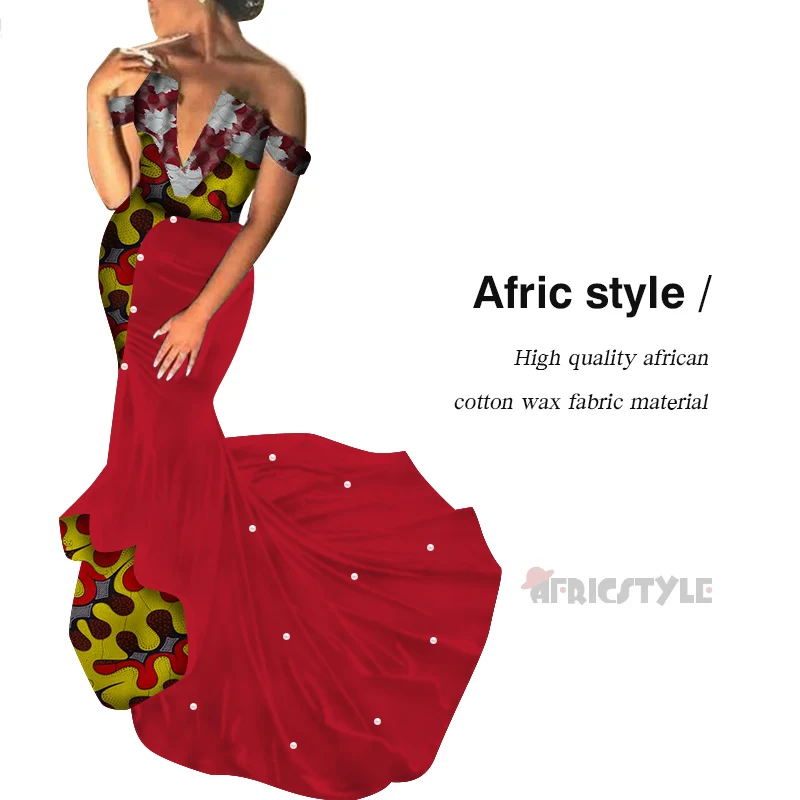 2021 Maxi Dress African Dashiki Dress African with Beautiful Pearl Long Dress Bazin Vestidos Dashiki for Christmas WY5237
