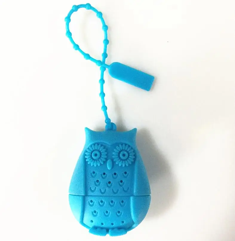 Blue Креативный милый ситечко для чая в виде совы, чайные пакетики, пищевой силикон, фильтр для заварки чая с листьями, рассеиватель, веселые Мультяшные аксессуары для чая - Цвет: Blue