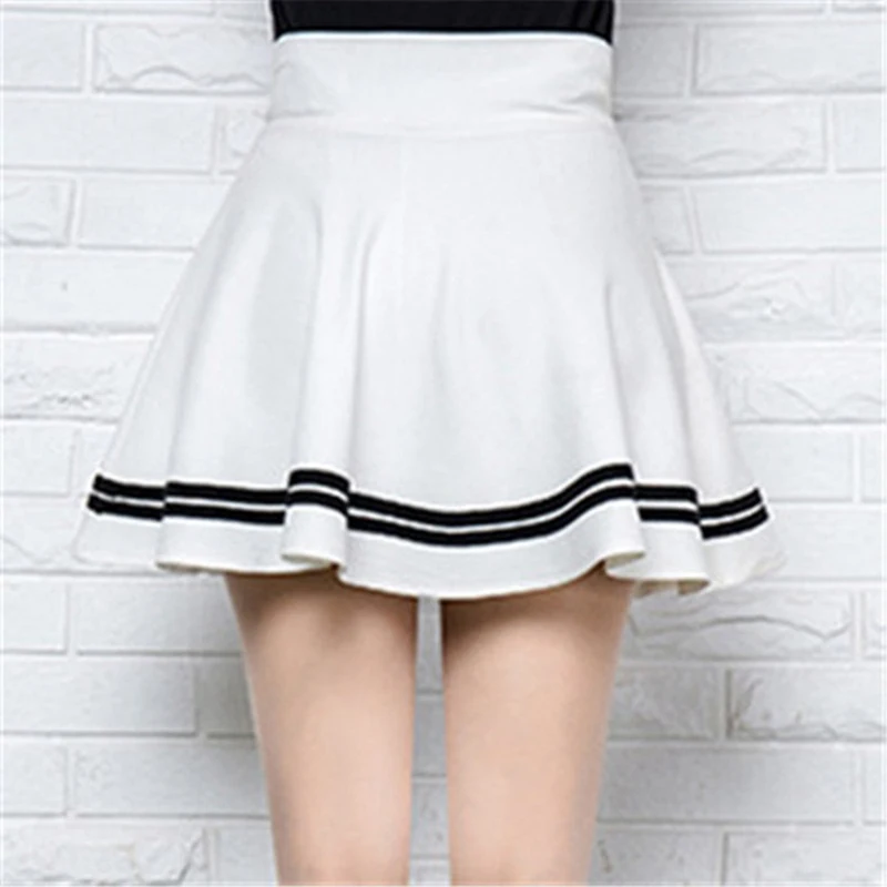 

High Waist Pleated Skirts Women New 2021 Korean Striped A-line Mini Skirt Female Elastic Waist Sweet Girls Dance Skirt
