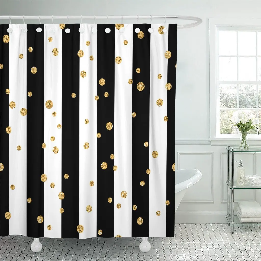 

Золотистая занавеска для душа в горошек с золотыми конфетти, черная Водонепроницаемая занавеска для душа из полиэстера, 72x78 дюймов, набор с ...