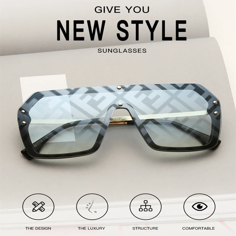 

UV400 Fashion Square Trendy Shades Big Frame Luxury Oversize Mirrored Gradient Men Women Sunglasses Cycling Sunglasses