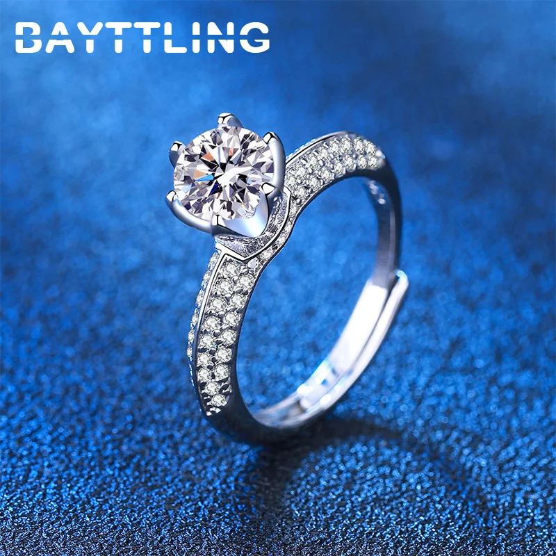 

BAYTTLING Original Silver Color Shiny Round Zircon Open Ring Fashion Woman Wedding Jewelry Couple Gift