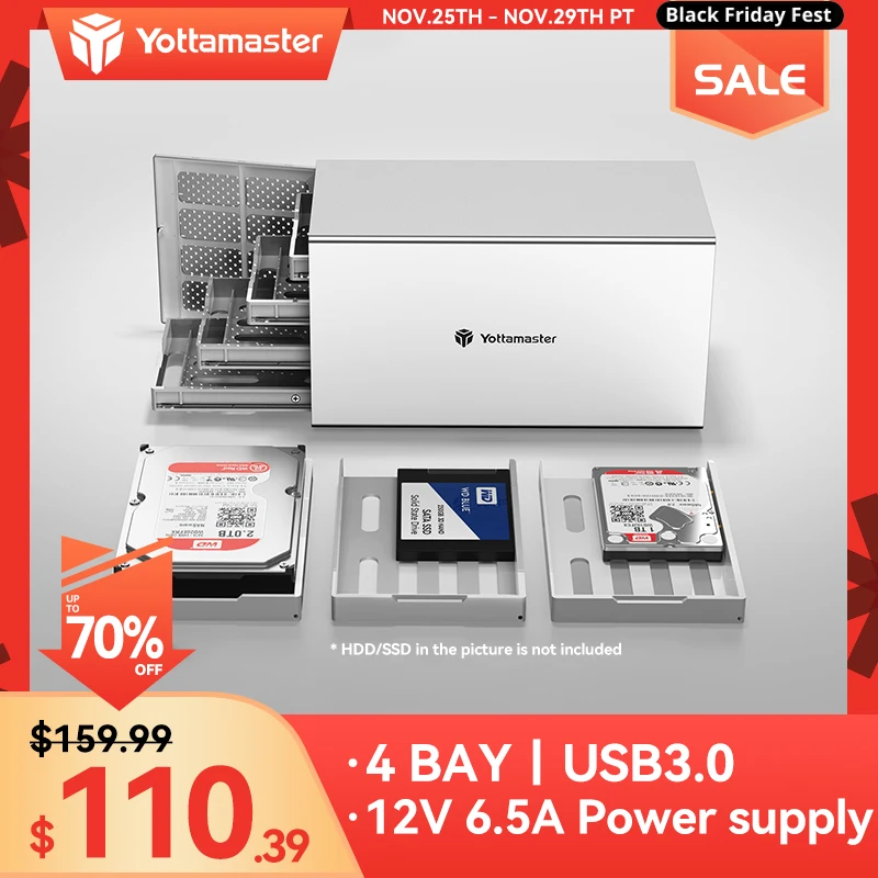 Корпус для внешнего жесткого диска Yottamaster PS400U3 алюминиевый 4 отсека 2 5 дюйма/3