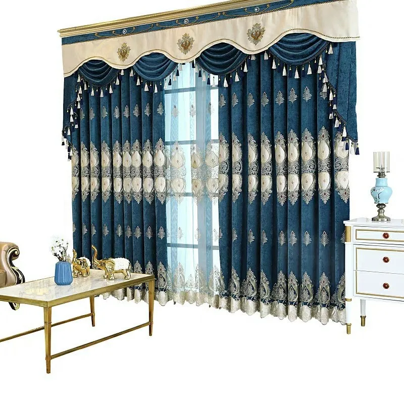 

European-American High-end Luxury for Villa Living Room Bedroom Floor-to-ceiling Chenille Embroidered Curtains Screen Custom