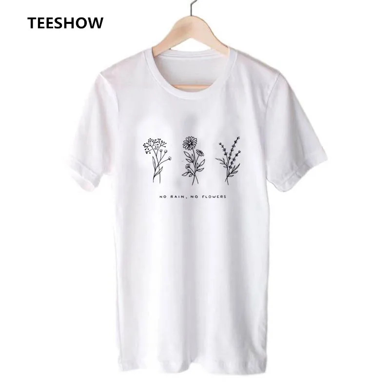 

No Rain No Flowers Harajuku t Shirt Women Fashion White Soft Women T Shirts Printed short sleeve Casual Tee shirt Women Clothes