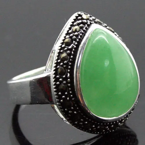 

fashion jewelry 25*20mm HUGE DROP GREEN Natural jade 925 SILVER RING SIZE 7/8/9/10 unsex jewelry for gift